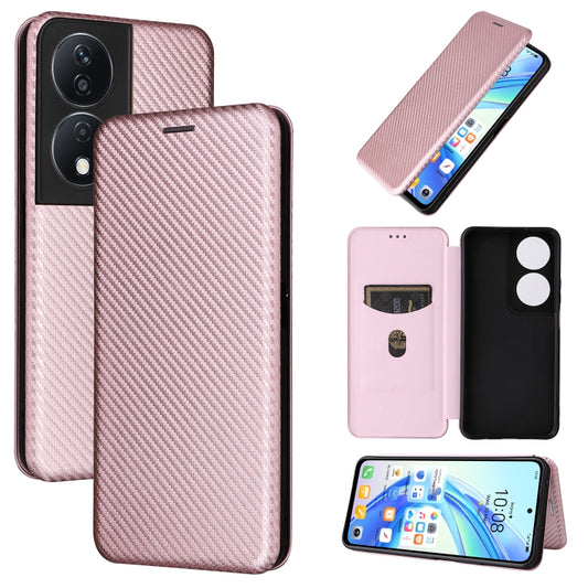 For Honor X7b Carbon Fiber Texture Flip Leather Phone Case(Pink) - Honor Cases by PMC Jewellery | Online Shopping South Africa | PMC Jewellery