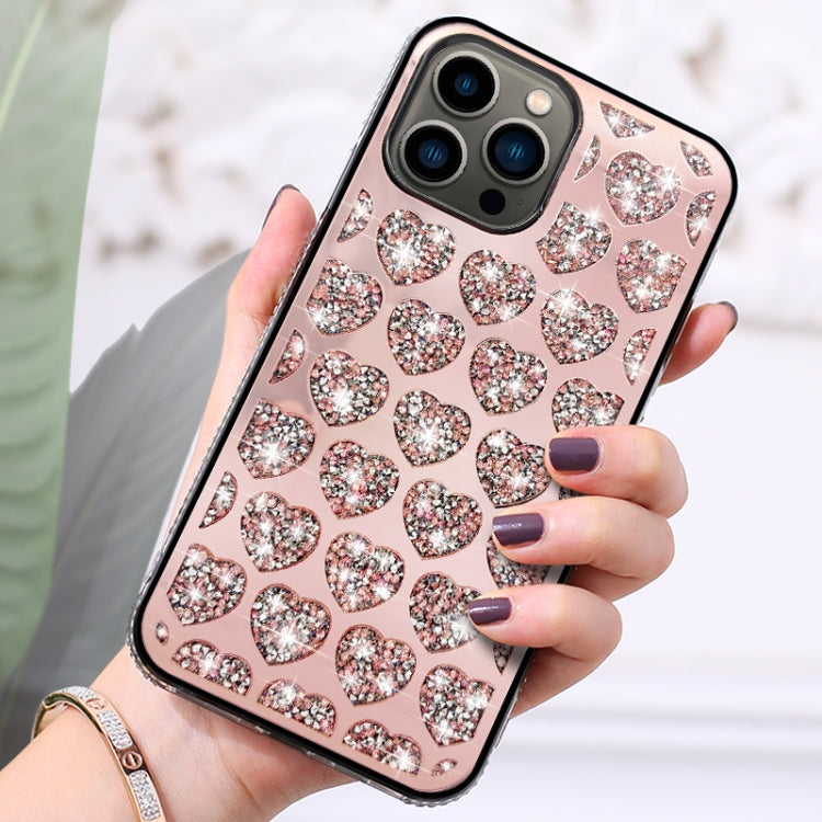 For iPhone 14 Pro Max Love Hearts Diamond Mirror TPU Phone Case(Rose Gold) - iPhone 14 Pro Max Cases by PMC TechLife | Online Shopping South Africa | PMC TechLife