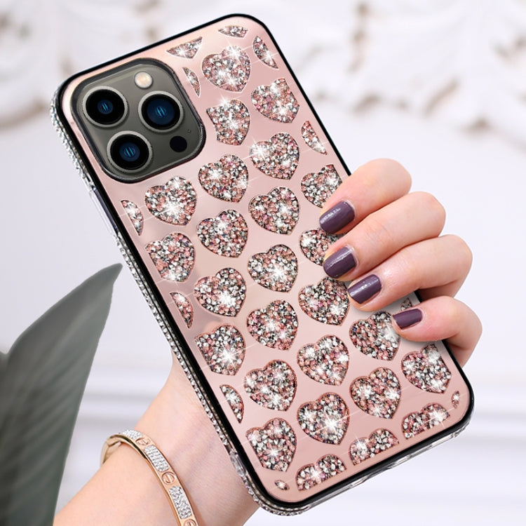 For iPhone 14 Pro Max Love Hearts Diamond Mirror TPU Phone Case(Rose Gold) - iPhone 14 Pro Max Cases by PMC TechLife | Online Shopping South Africa | PMC TechLife