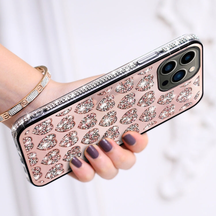 For iPhone 14 Pro Max Love Hearts Diamond Mirror TPU Phone Case(Rose Gold) - iPhone 14 Pro Max Cases by PMC TechLife | Online Shopping South Africa | PMC TechLife