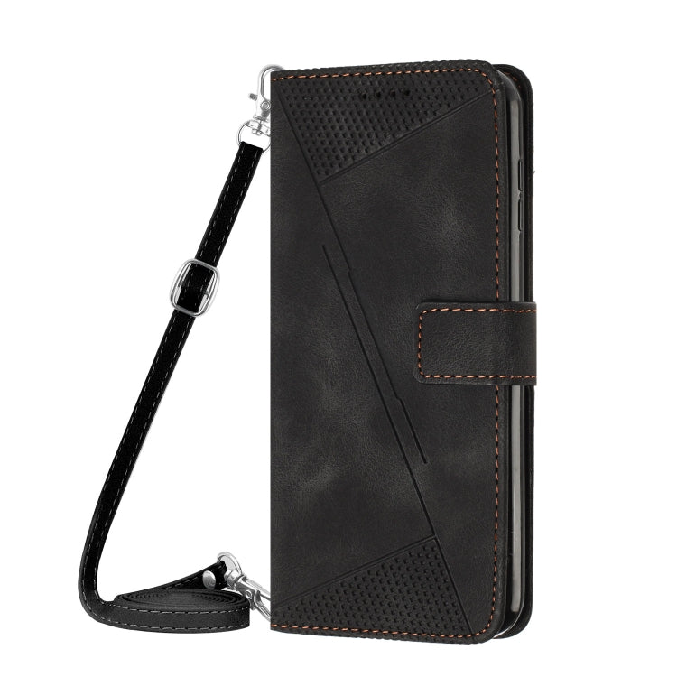 For Motorola Moto G Play 2024 Dream Triangle Leather Phone Case with Lanyard(Black) - Motorola Cases by PMC Jewellery | Online Shopping South Africa | PMC Jewellery | Buy Now Pay Later Mobicred