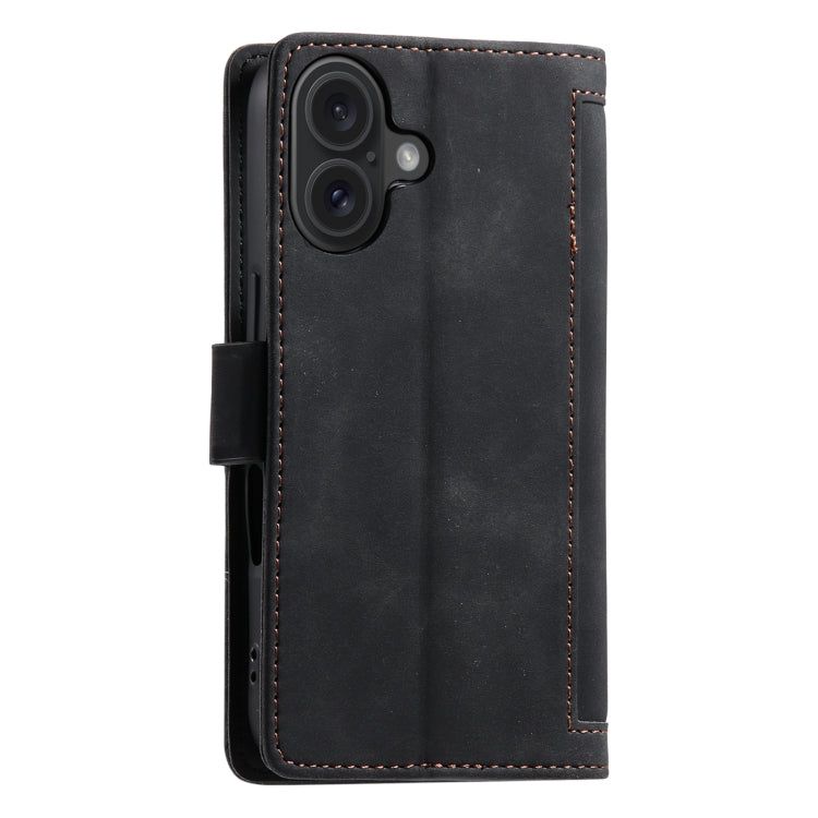For iPhone 16 Retro Splicing Horizontal Flip Leather Phone Case(Black) - iPhone 16 Cases by PMC TechLife | Online Shopping South Africa | PMC TechLife | Buy Now Pay Later Mobicred