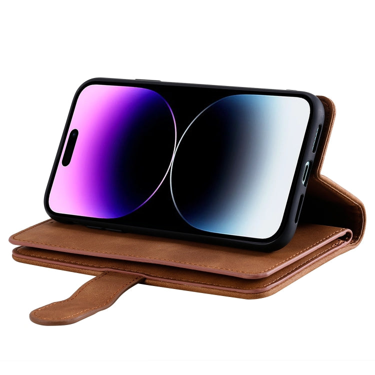 For iPhone 16 Nine Card Zipper Bag Leather Phone Case with Lanyard(Brown) - iPhone 16 Cases by PMC TechLife | Online Shopping South Africa | PMC TechLife | Buy Now Pay Later Mobicred