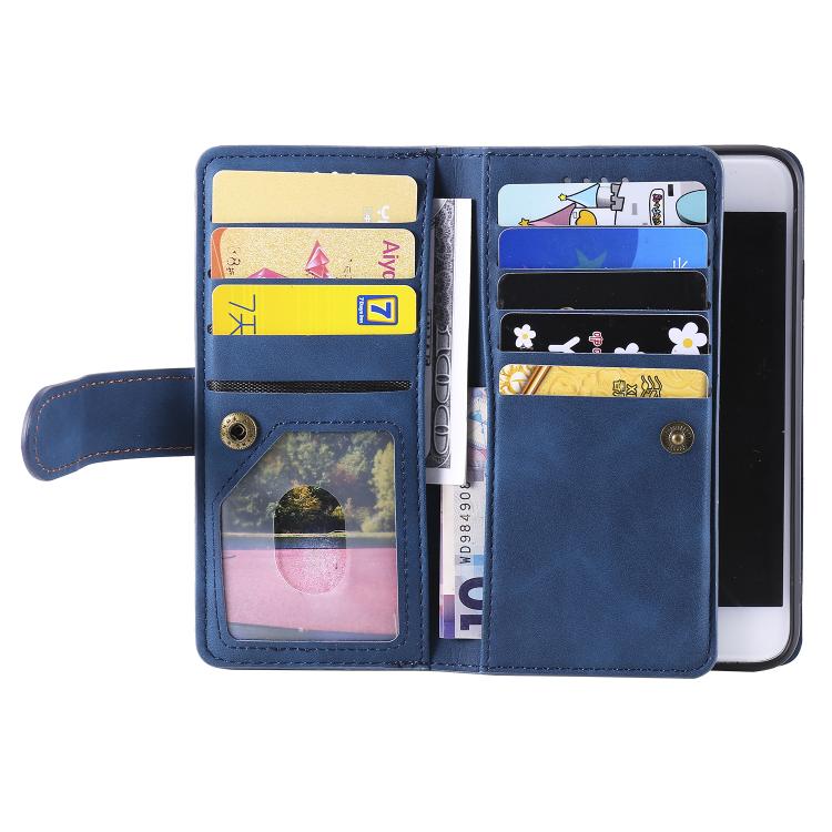 For iPhone 16e Nine Card Zipper Bag Leather Phone Case with Lanyard(Blue) - iPhone 16e Cases by PMC TechLife | Online Shopping South Africa | PMC TechLife | Buy Now Pay Later Mobicred