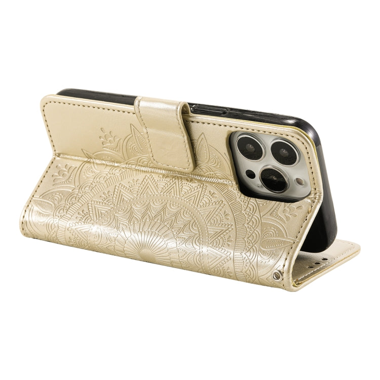 For iPhone 16 Pro Max Totem Flower Embossed Leather Phone Case(Gold) - iPhone 16 Pro Max Cases by PMC TechLife | Online Shopping South Africa | PMC TechLife | Buy Now Pay Later Mobicred
