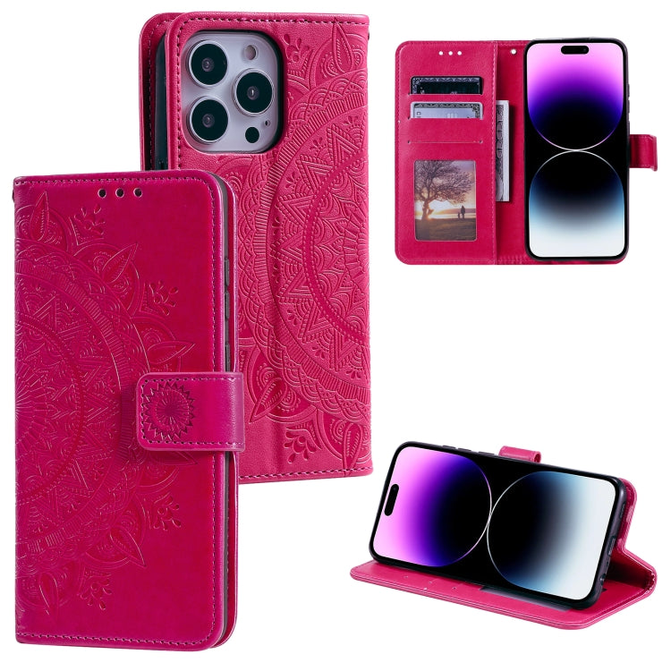 For iPhone 16 Pro Max Totem Flower Embossed Leather Phone Case(Red) - iPhone 16 Pro Max Cases by PMC TechLife | Online Shopping South Africa | PMC TechLife | Buy Now Pay Later Mobicred