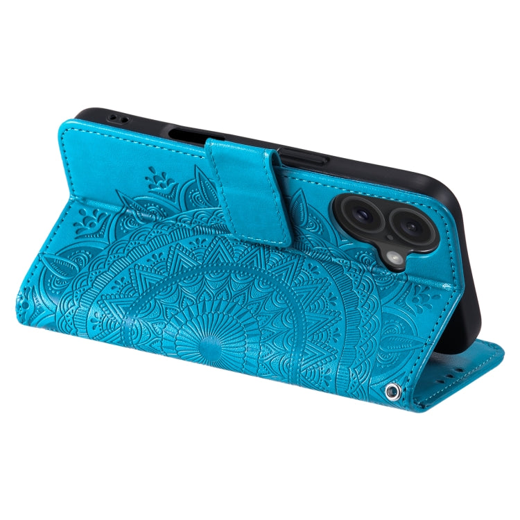 For iPhone 16 Totem Flower Embossed Leather Phone Case(Blue) - iPhone 16 Cases by PMC Jewellery | Online Shopping South Africa | PMC Jewellery | Buy Now Pay Later Mobicred