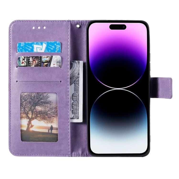 For iPhone 16 Totem Flower Embossed Leather Phone Case(Purple) - iPhone 16 Cases by PMC Jewellery | Online Shopping South Africa | PMC Jewellery | Buy Now Pay Later Mobicred