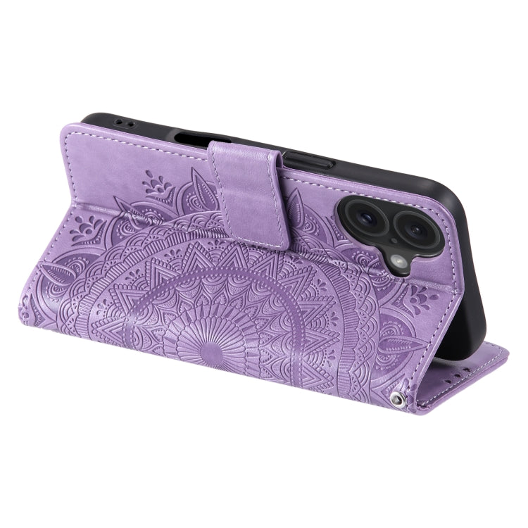 For iPhone 16 Totem Flower Embossed Leather Phone Case(Purple) - iPhone 16 Cases by PMC Jewellery | Online Shopping South Africa | PMC Jewellery | Buy Now Pay Later Mobicred