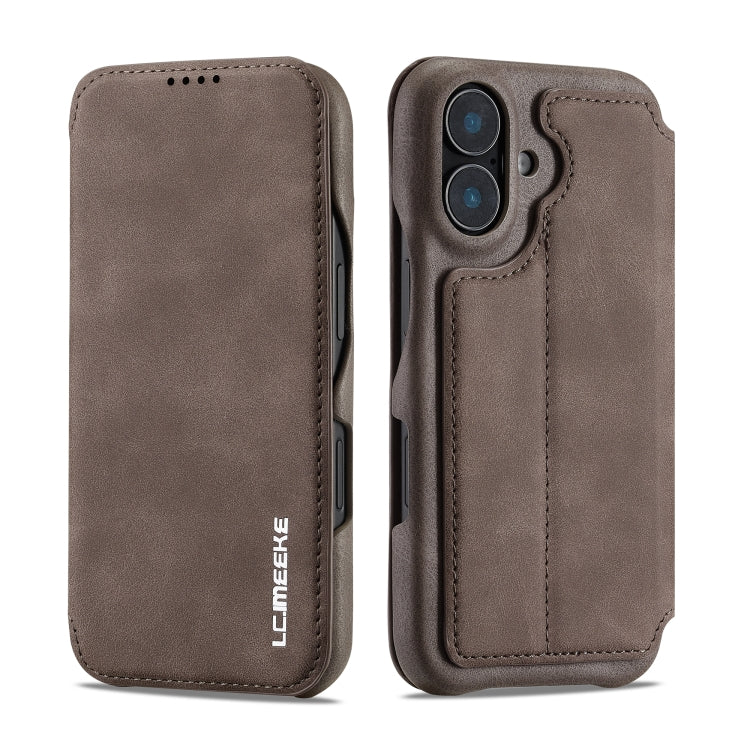 For iPhone 16 Plus LC.IMEEKE Hon Ancient Series Flip Leather Phone Case(Coffee) - iPhone 16 Plus Cases by LC.IMEEKE | Online Shopping South Africa | PMC Jewellery | Buy Now Pay Later Mobicred