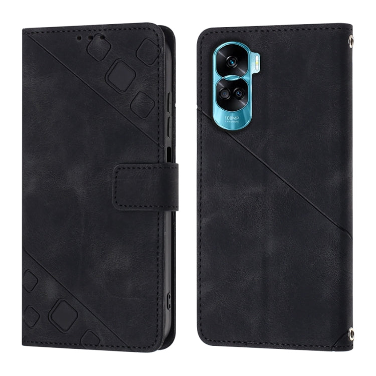 For Honor 90 Lite Skin-feel Embossed Leather Phone Case(Black) - Honor Cases by PMC Jewellery | Online Shopping South Africa | PMC Jewellery