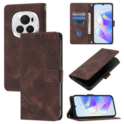 For Honor Magic6 Pro 5G Global Skin-feel Embossed Leather Phone Case(Brown) - Honor Cases by PMC Jewellery | Online Shopping South Africa | PMC Jewellery | Buy Now Pay Later Mobicred