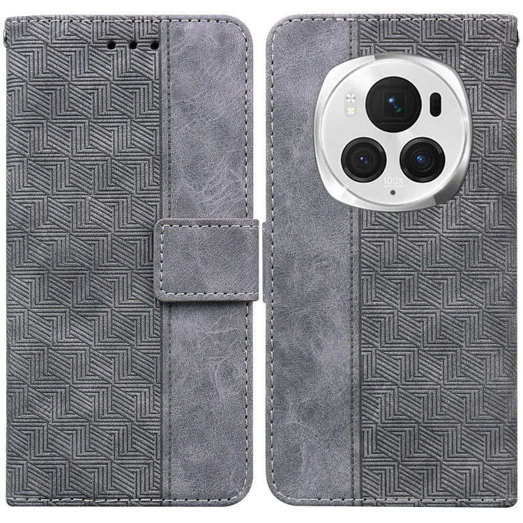 For Honor Magic6 Pro Geometric Embossed Leather Phone Case(Grey) - Honor Cases by PMC Jewellery | Online Shopping South Africa | PMC Jewellery | Buy Now Pay Later Mobicred