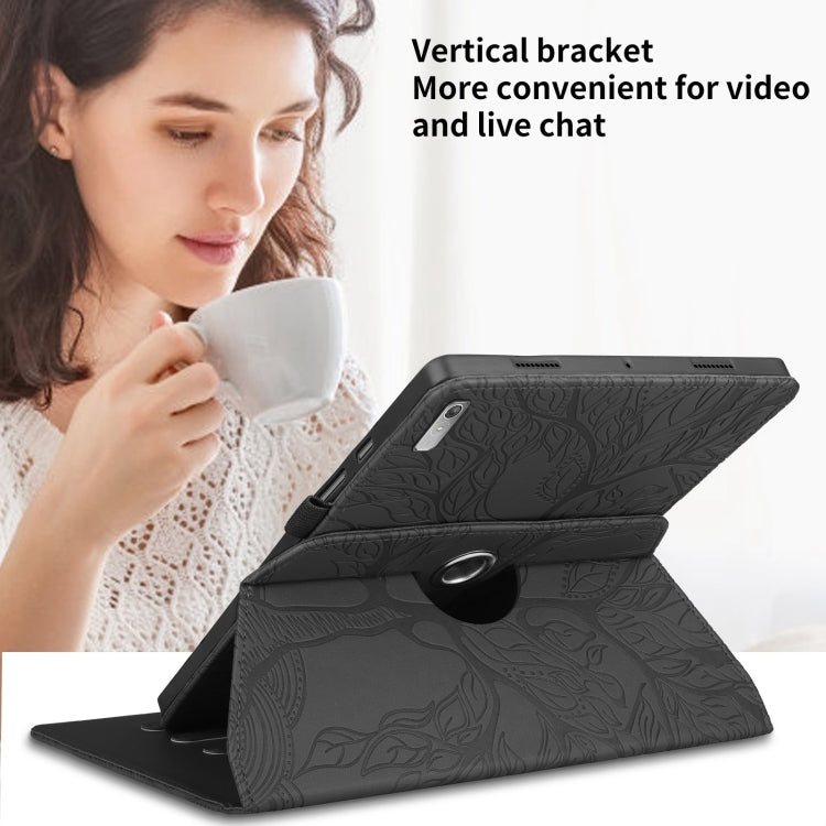 For Lenovo Xiaoxin Pad 11 2nd 2023 Tree Life Embossed Rotation Leather Tablet Case(Black) - Lenovo by PMC TechLife | Online Shopping South Africa | PMC TechLife | Buy Now Pay Later Mobicred