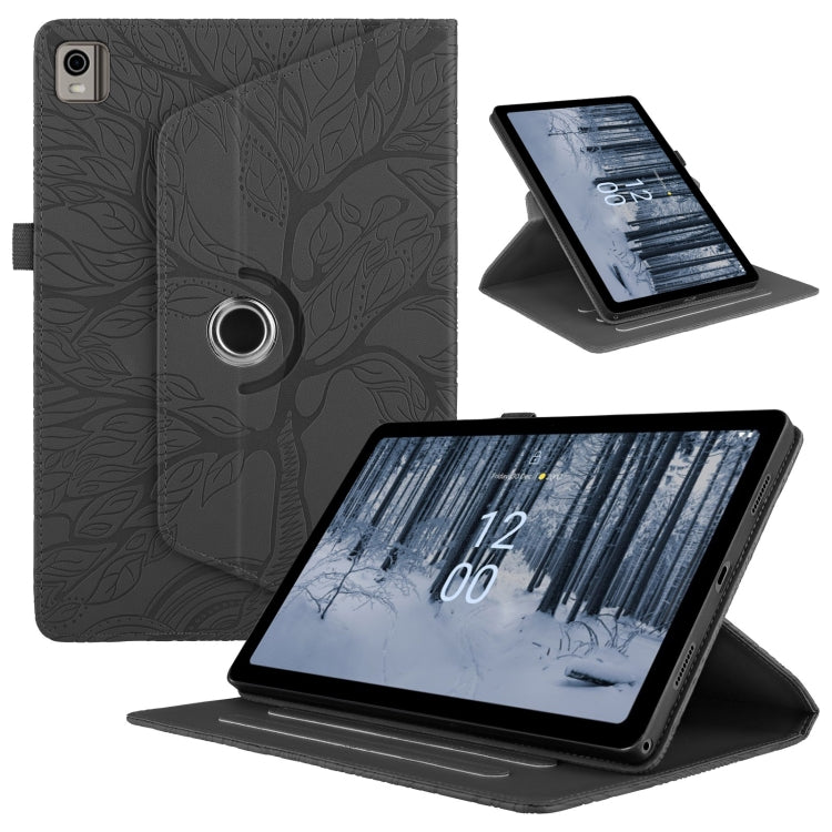 For Nokia T21 Tree Life Embossed Rotation Leather Tablet Case(Black) - Nokia by PMC TechLife | Online Shopping South Africa | PMC TechLife | Buy Now Pay Later Mobicred