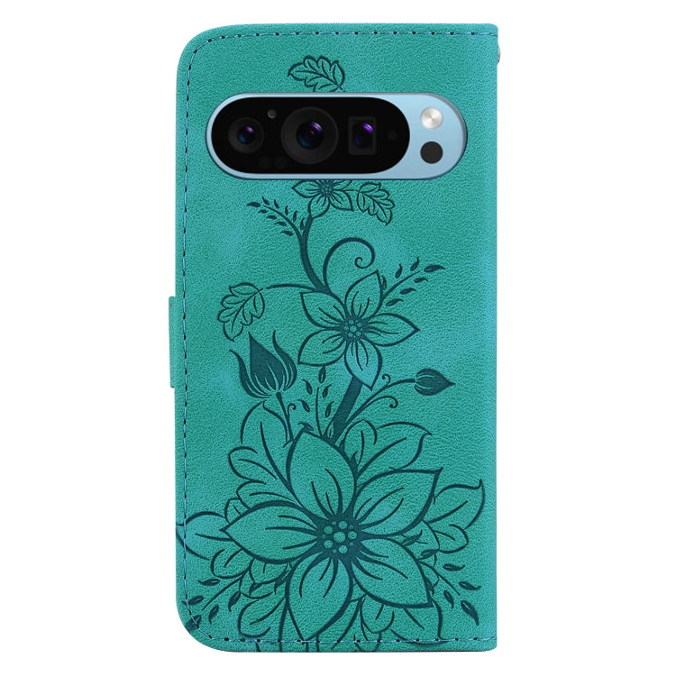 For Google Pixel 9 Pro Lily Embossed Leather Phone Case(Green) - Google Cases by PMC TechLife | Online Shopping South Africa | PMC TechLife | Buy Now Pay Later Mobicred