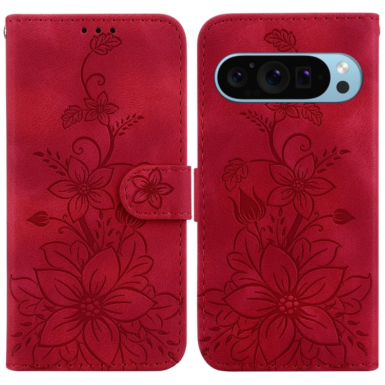 For Google Pixel 9 Pro Lily Embossed Leather Phone Case(Red) - Google Cases by PMC TechLife | Online Shopping South Africa | PMC TechLife | Buy Now Pay Later Mobicred