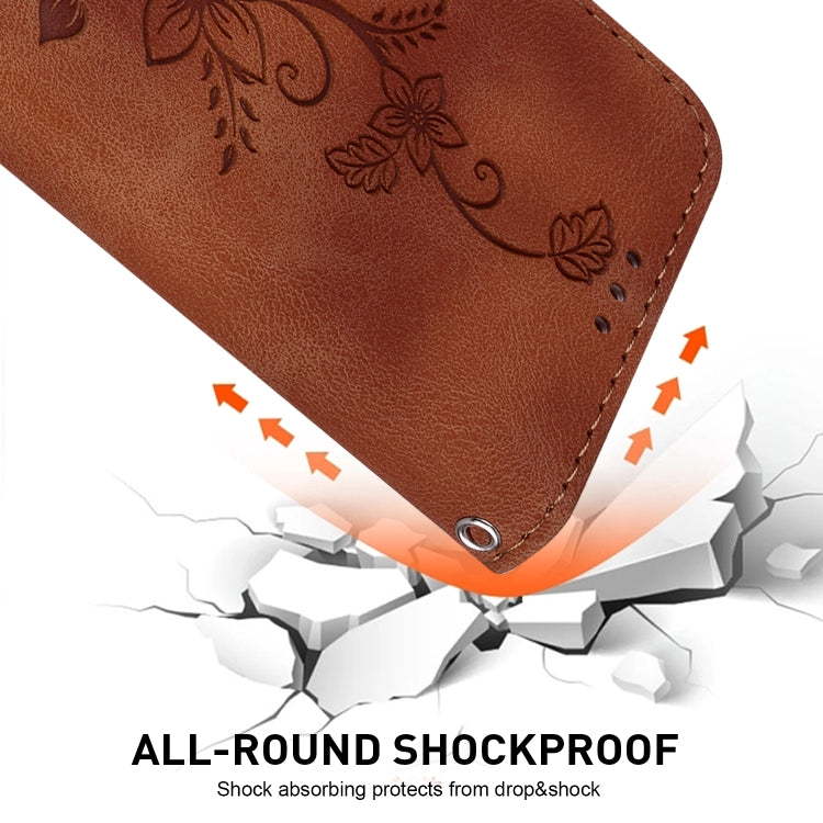 For Google Pixel 9 Lily Embossed Leather Phone Case(Brown) - Google Cases by PMC TechLife | Online Shopping South Africa | PMC TechLife | Buy Now Pay Later Mobicred