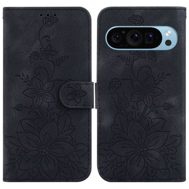 For Google Pixel 9 Lily Embossed Leather Phone Case(Black) - Google Cases by PMC TechLife | Online Shopping South Africa | PMC TechLife | Buy Now Pay Later Mobicred