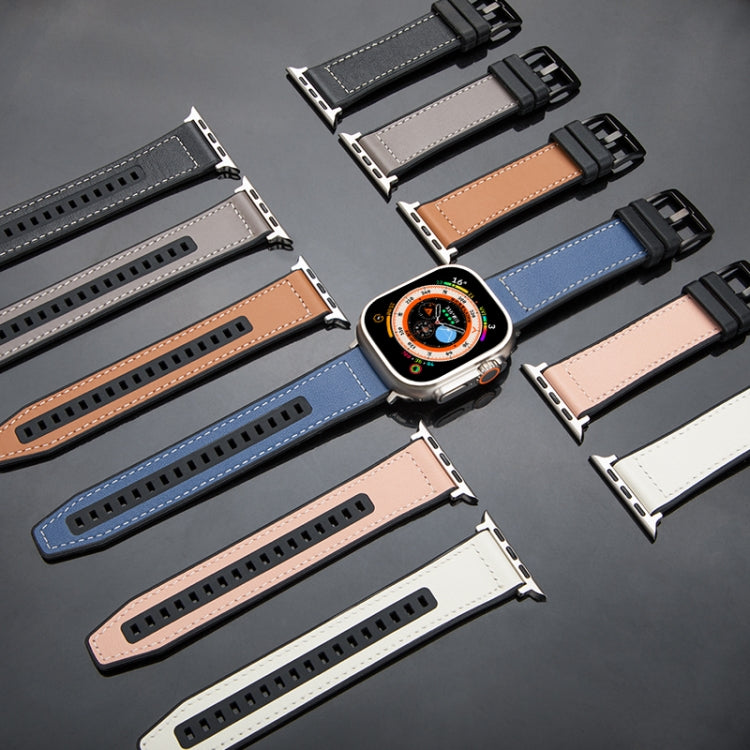 For Apple Watch Ultra 2 49mm Hybrid Leather Silicone Watch Band(White) - Watch Bands by PMC TechLife | Online Shopping South Africa | PMC TechLife | Buy Now Pay Later Mobicred