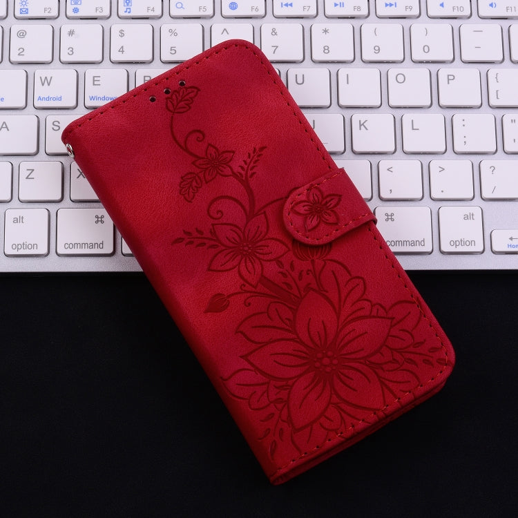 For iPhone 16 Pro Lily Embossed Leather Phone Case(Red) - iPhone 16 Pro Cases by PMC TechLife | Online Shopping South Africa | PMC TechLife | Buy Now Pay Later Mobicred