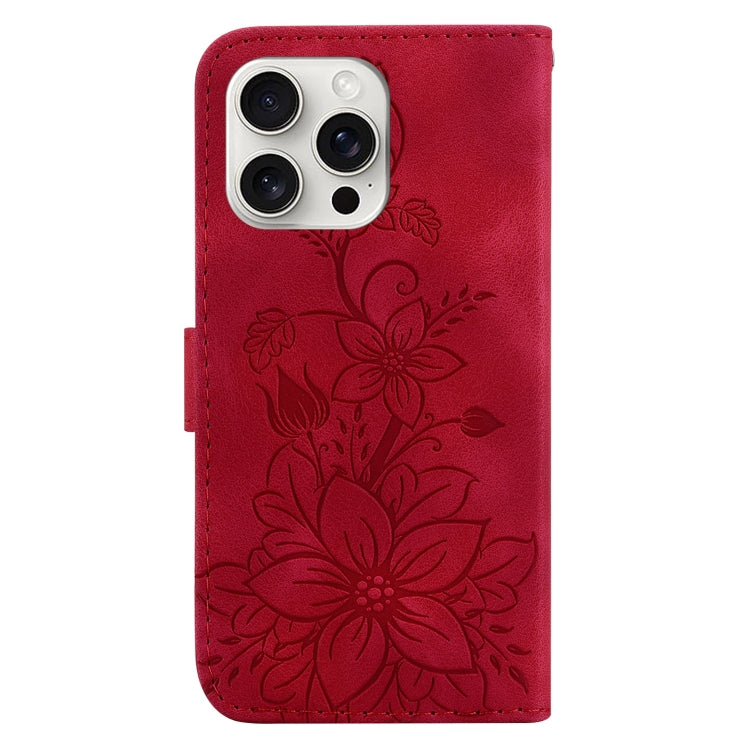For iPhone 16 Pro Lily Embossed Leather Phone Case(Red) - iPhone 16 Pro Cases by PMC TechLife | Online Shopping South Africa | PMC TechLife | Buy Now Pay Later Mobicred
