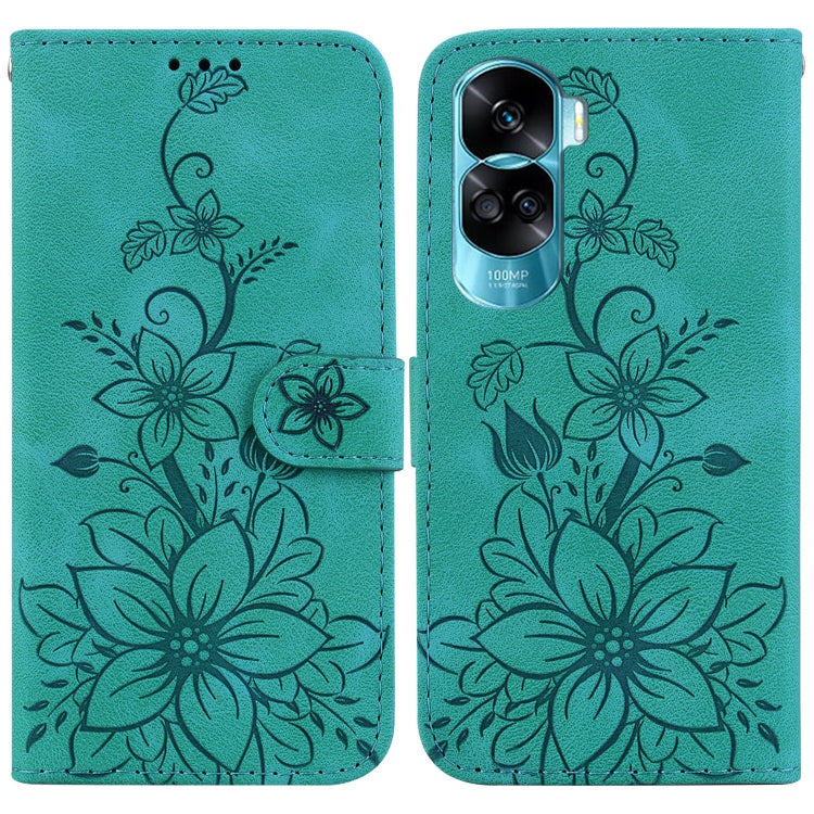 For Honor 90 Lite Lily Embossed Leather Phone Case(Green) - Honor Cases by PMC TechLife | Online Shopping South Africa | PMC TechLife | Buy Now Pay Later Mobicred