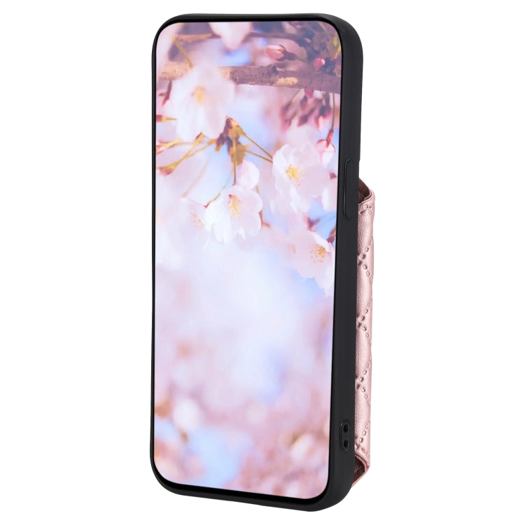 For iPhone SE 2022 / 2020 / 8 / 7 Grid Texture Card Bag Phone Case with Lanyard(Rose Gold) - iPhone SE 2022 / 2020 / 8 / 7 Cases by PMC TechLife | Online Shopping South Africa | PMC TechLife