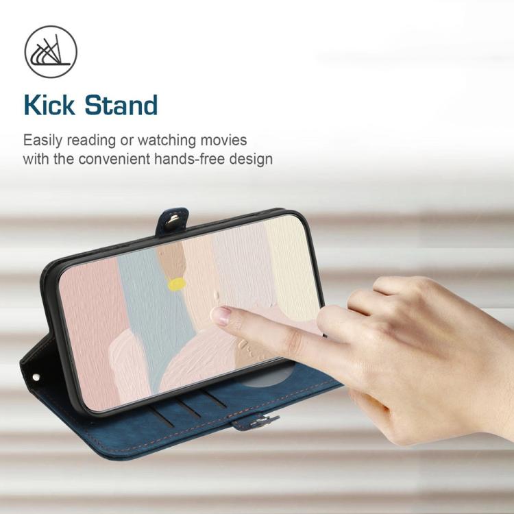 For iPhone 17 Side Buckle Double Fold Hand Strap Leather Phone Case(Royal) - free shipping - PMc TechLife - Order now!