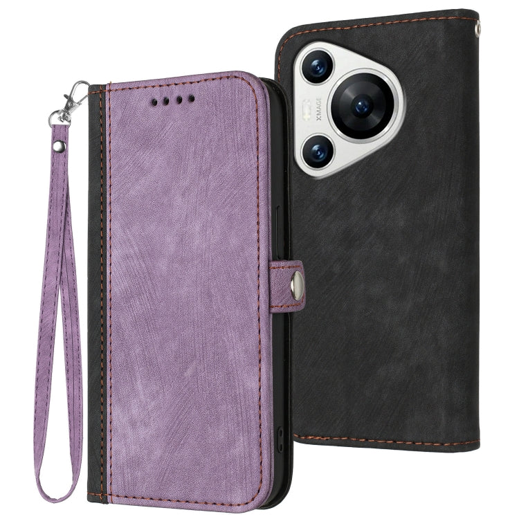 For Huawei Pura 70 Pro/70 Pro+ Side Buckle Double Fold Hand Strap Leather Phone Case(Purple) - Huawei Cases by PMC Jewellery | Online Shopping South Africa | PMC Jewellery | Buy Now Pay Later Mobicred