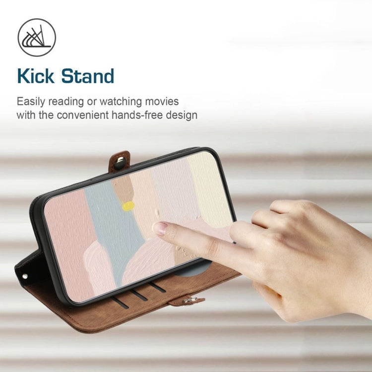 For Motorola Edge 5G 2024 Side Buckle Double Fold Hand Strap Leather Phone Case(Brown) - Motorola Cases by PMC Jewellery | Online Shopping South Africa | PMC Jewellery | Buy Now Pay Later Mobicred
