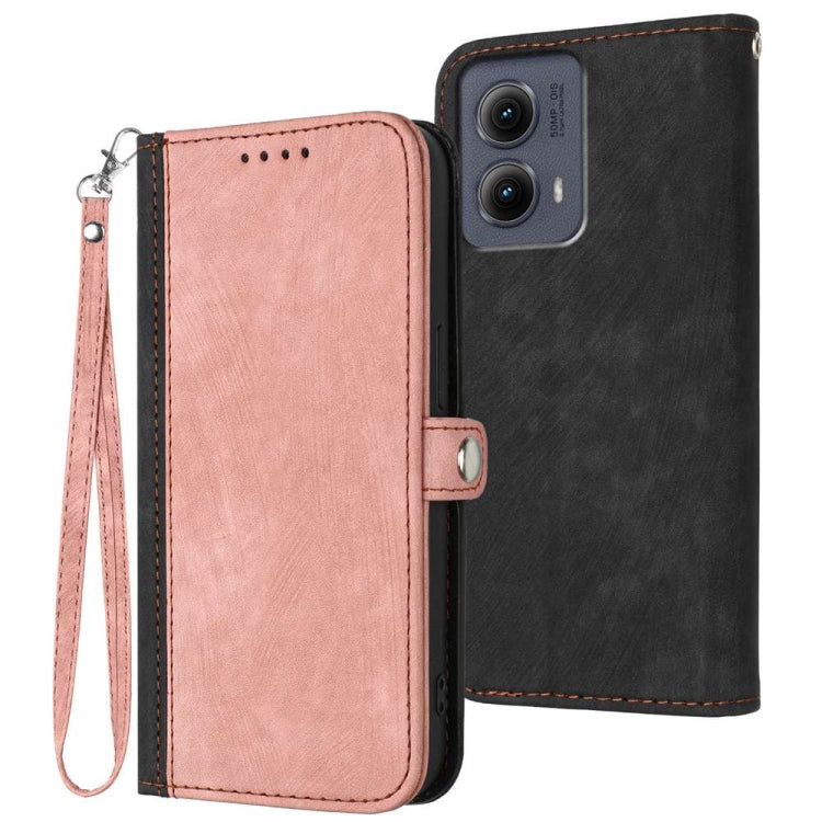 For Motorola Edge 5G 2024 Side Buckle Double Fold Hand Strap Leather Phone Case(Pink) - Motorola Cases by PMC Jewellery | Online Shopping South Africa | PMC Jewellery | Buy Now Pay Later Mobicred