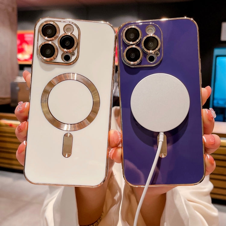 For iPhone 13 Magsafe Plating TPU Phone Case with Lens Film(White) - free shipping - PMC TechLife - Order now!