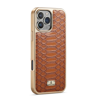 For iPhone 16 Pro Max Fierre Shann Python Texture Electroplating PU Phone Case(Brown) - iPhone 16 Pro Max Cases by FIERRE SHANN | Online Shopping South Africa | PMC Jewellery | Buy Now Pay Later Mobicred