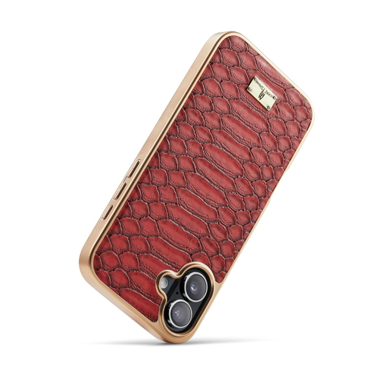 For iPhone 16 Plus Fierre Shann Python Texture Electroplating PU Phone Case(Red) - iPhone 16 Plus Cases by FIERRE SHANN | Online Shopping South Africa | PMC Jewellery | Buy Now Pay Later Mobicred