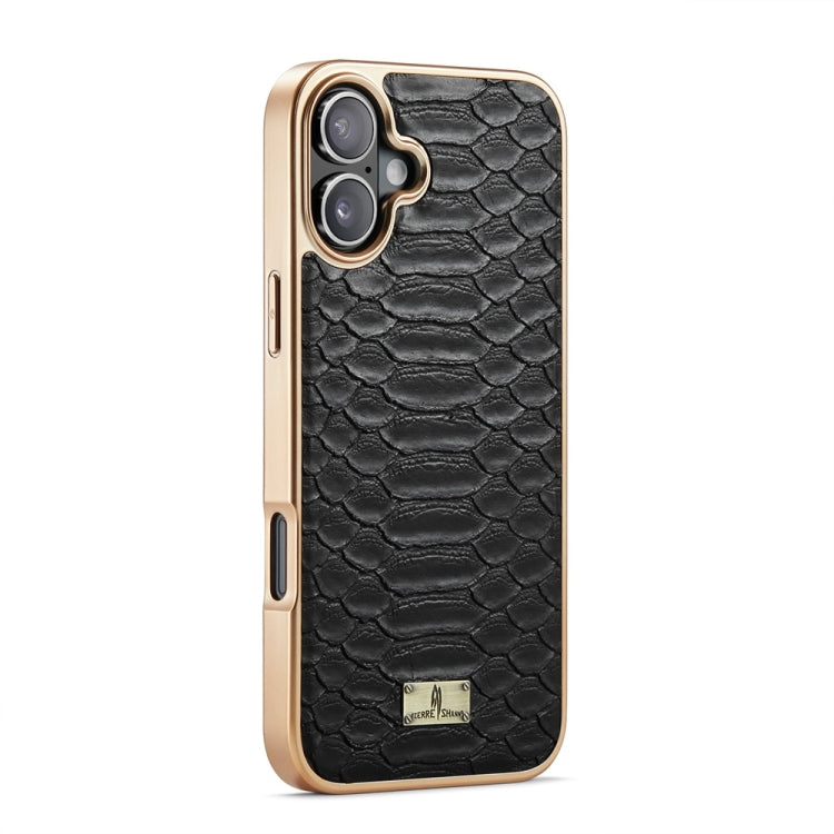 For iPhone 16 Fierre Shann Python Texture Electroplating PU Phone Case(Black) - iPhone 16 Cases by FIERRE SHANN | Online Shopping South Africa | PMC Jewellery | Buy Now Pay Later Mobicred