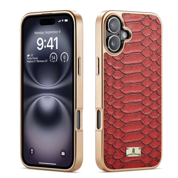 For iPhone 16 Fierre Shann Python Texture Electroplating PU Phone Case(Red) - iPhone 16 Cases by FIERRE SHANN | Online Shopping South Africa | PMC Jewellery | Buy Now Pay Later Mobicred