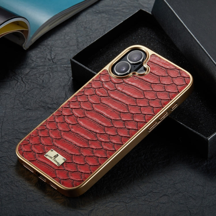 For iPhone 16 Fierre Shann Python Texture Electroplating PU Phone Case(Red) - iPhone 16 Cases by FIERRE SHANN | Online Shopping South Africa | PMC Jewellery | Buy Now Pay Later Mobicred