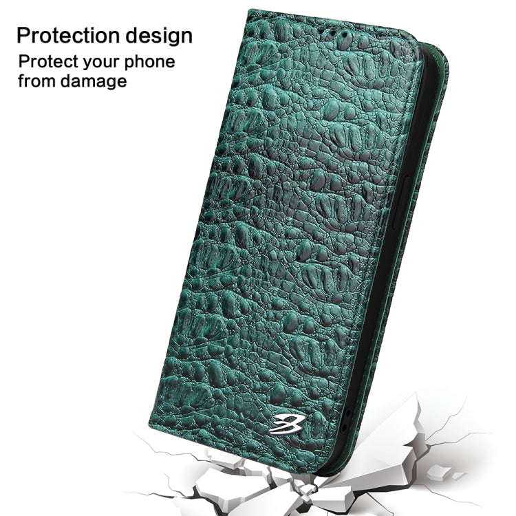 For iPhone 16 Pro Max Fierre Shann Crocodile Texture Magnetic Genuine Leather Phone Case(Green) - iPhone 16 Pro Max Cases by FIERRE SHANN | Online Shopping South Africa | PMC Jewellery | Buy Now Pay Later Mobicred