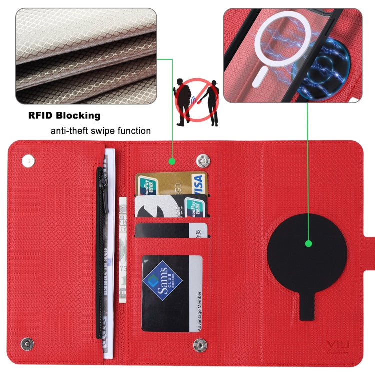 For iPhone 14 Plus ViLi GHB Series MagSafe Magnetic Zipper Leather Phone Case(Red) - free shipping - PMC Jewellery - Order now!