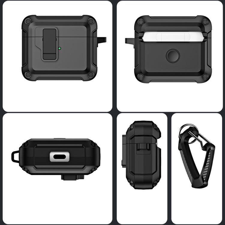 For AirPods 3 TPU + PC Wireless Bluetooth Earphone Protective Case with Switch Lock & Hook(Dark Green) - For AirPods 3 by PMC Jewellery | Online Shopping South Africa | PMC Jewellery | Buy Now Pay Later Mobicred
