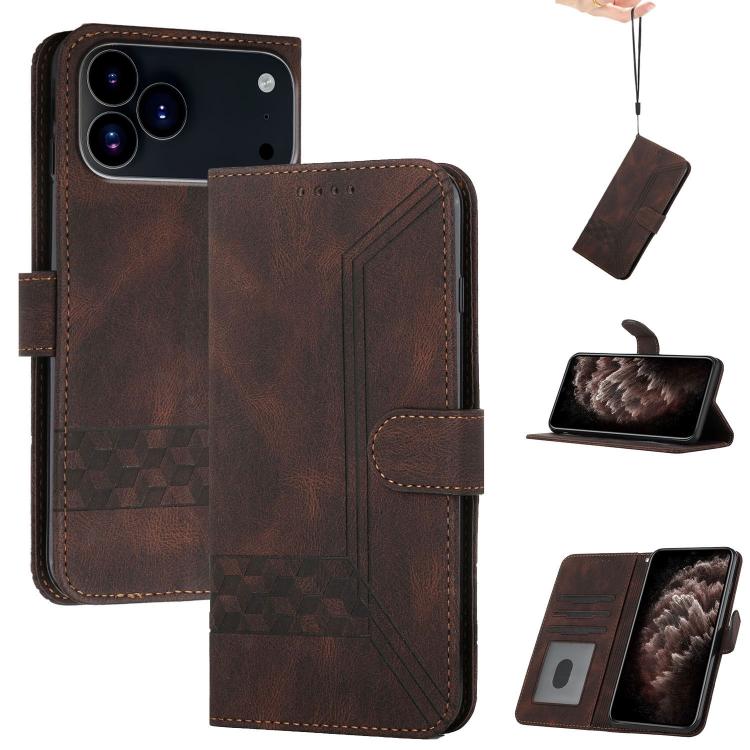 For iPhone 17 Pro Cubic Skin Feel Flip Leather Phone Case(Brown) - free shipping - PMc TechLife - Order now!