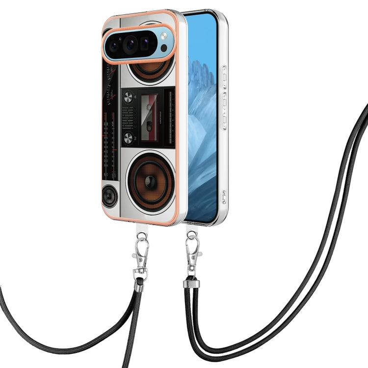 For Google Pixel 9 / 9 Pro Electroplating Dual-side IMD Phone Case with Lanyard(Retro Radio) - Google Cases by PMC TechLife | Online Shopping South Africa | PMC TechLife | Buy Now Pay Later Mobicred