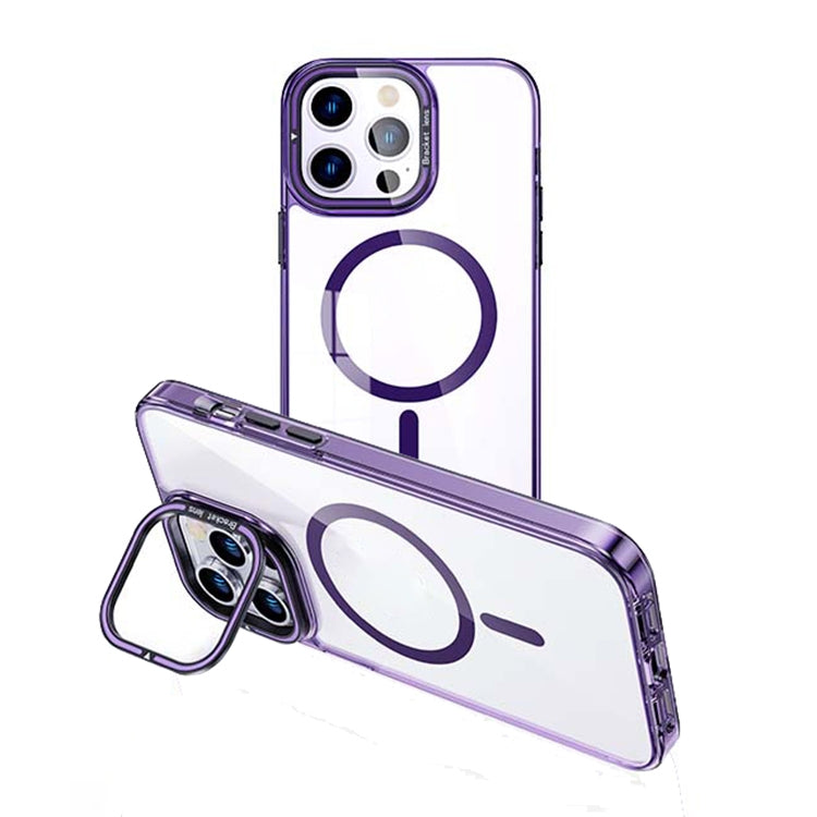 For iPhone 14 Pro Max MagSafe Magnetic Invisible Holder Transparent Phone Case(Purple) - iPhone 14 Pro Max Cases by PMC Jewellery | Online Shopping South Africa | PMC Jewellery