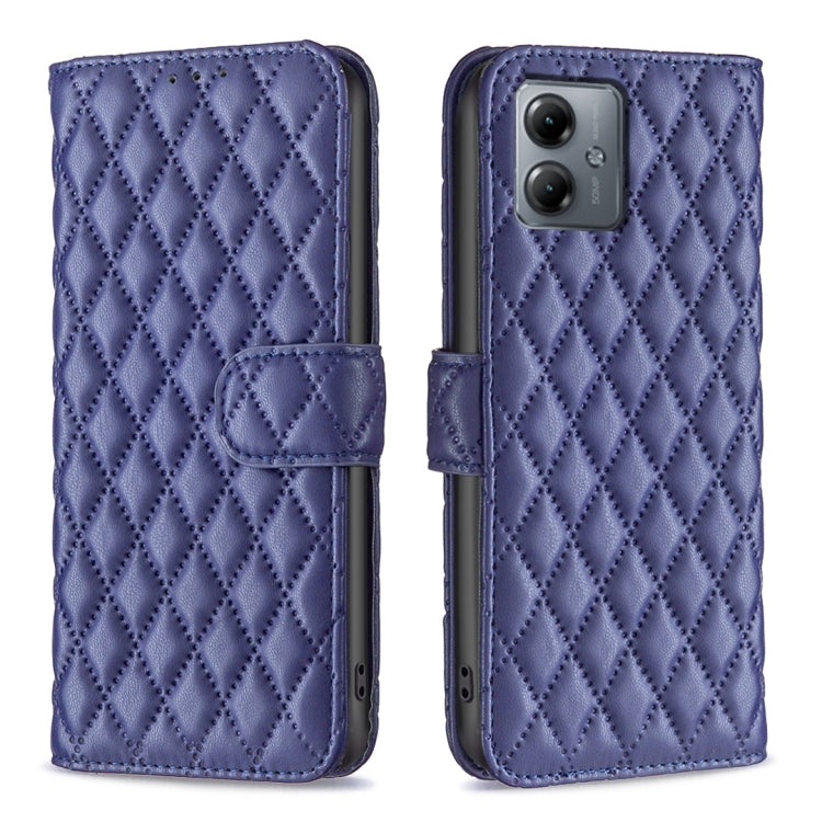 For Motorola Moto G14 4G Diamond Lattice Wallet Flip Leather Phone Case(Blue) - Motorola Cases by PMC Jewellery | Online Shopping South Africa | PMC Jewellery | Buy Now Pay Later Mobicred