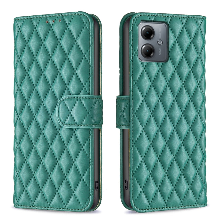 For Motorola Moto G14 4G Diamond Lattice Wallet Flip Leather Phone Case(Green) - Motorola Cases by PMC Jewellery | Online Shopping South Africa | PMC Jewellery | Buy Now Pay Later Mobicred