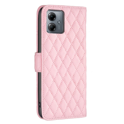 For Motorola Moto G14 4G Diamond Lattice Wallet Flip Leather Phone Case(Pink) - Motorola Cases by PMC Jewellery | Online Shopping South Africa | PMC Jewellery | Buy Now Pay Later Mobicred