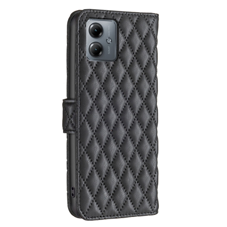 For Motorola Moto G14 4G Diamond Lattice Wallet Flip Leather Phone Case(Black) - Motorola Cases by PMC Jewellery | Online Shopping South Africa | PMC Jewellery | Buy Now Pay Later Mobicred