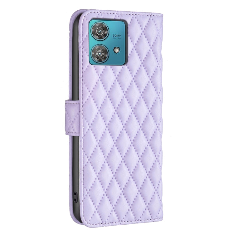 For Motorola Edge 40 Neo Diamond Lattice Wallet Flip Leather Phone Case(Purple) - Motorola Cases by PMC Jewellery | Online Shopping South Africa | PMC Jewellery | Buy Now Pay Later Mobicred