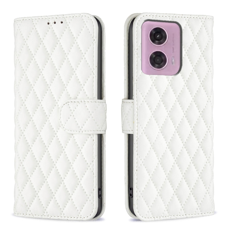 For Motorola Moto G34 5G Diamond Lattice Wallet Flip Leather Phone Case(White) - Motorola Cases by PMC Jewellery | Online Shopping South Africa | PMC Jewellery | Buy Now Pay Later Mobicred